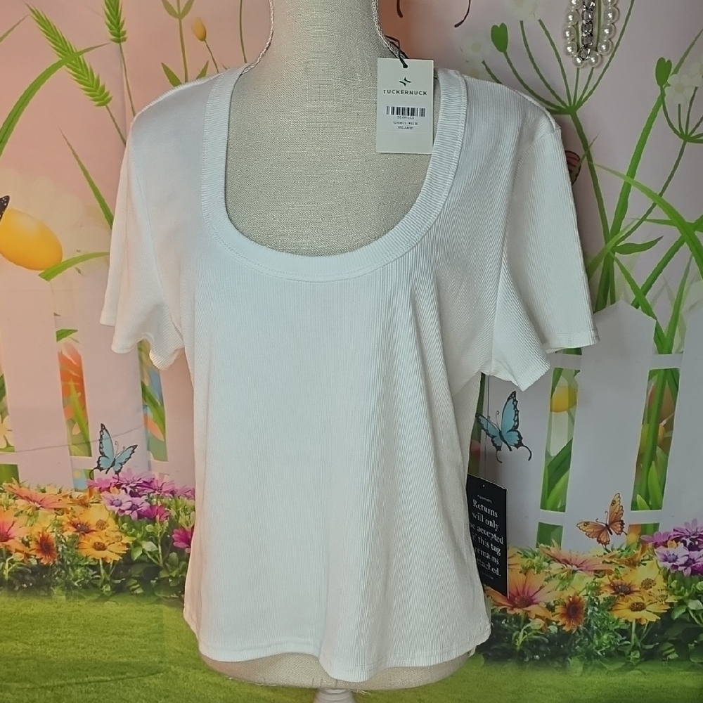 Tuckernuck White Ribbed Short Sleeve Top In XXL